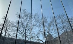 View out of the glass lobby of Frankfurt Messeturm. ©sedak